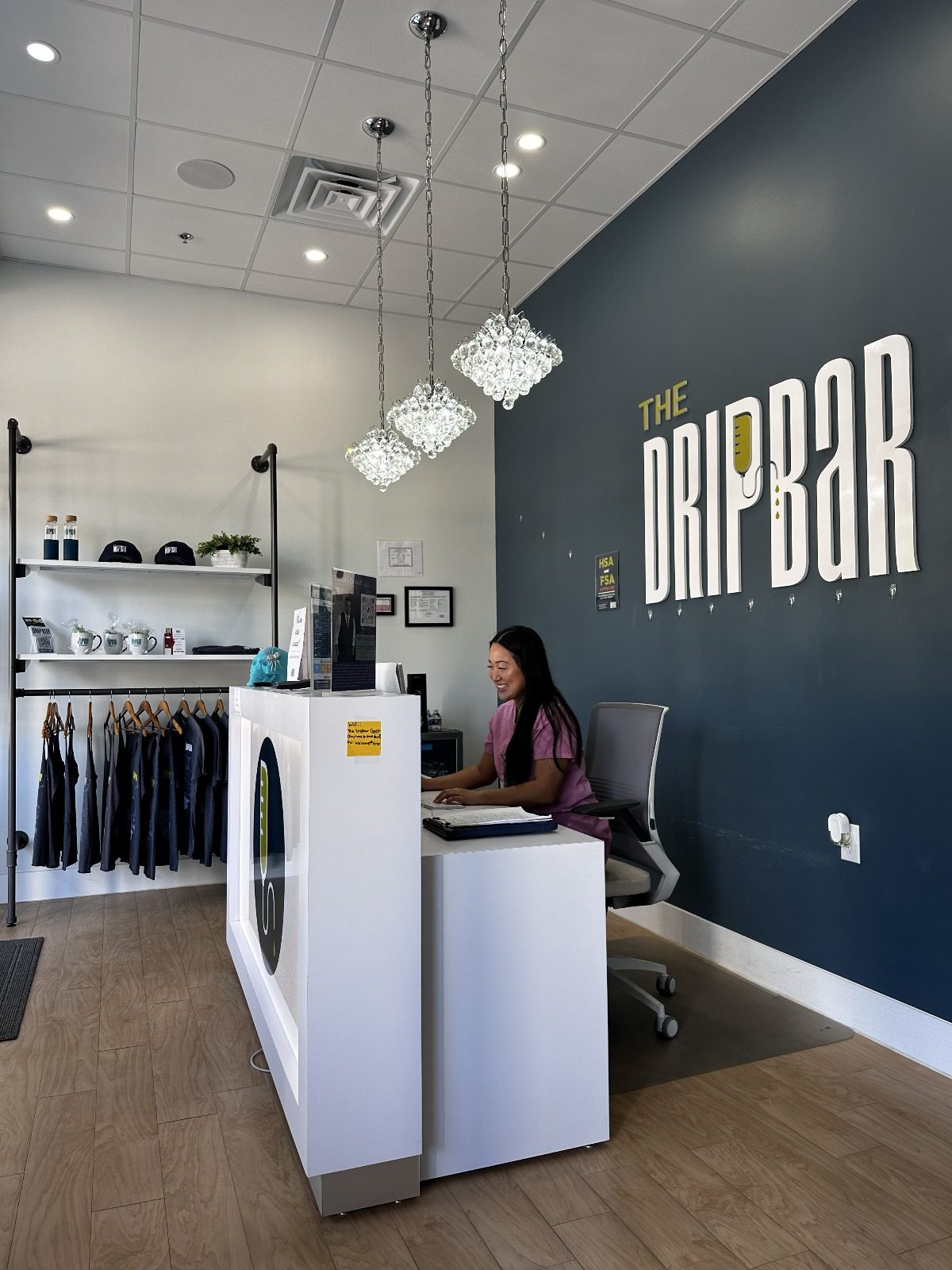 Front desk and retail area at The DRIPBaR Frisco